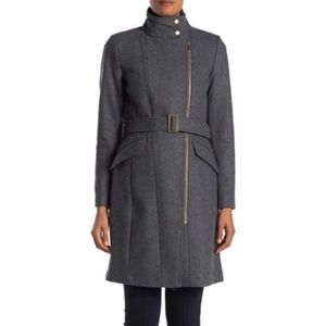 NWT Cole Haan Wool Blend Mock Neck Zip Coat Sz 2